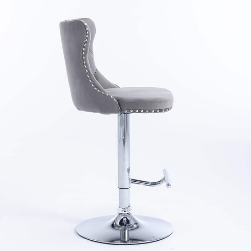 Barstools Adjusatble Seat Height, Modern Upholstered Chrome base Bar Stools with Backs Tufted for Home Pub and（Set of 2）
