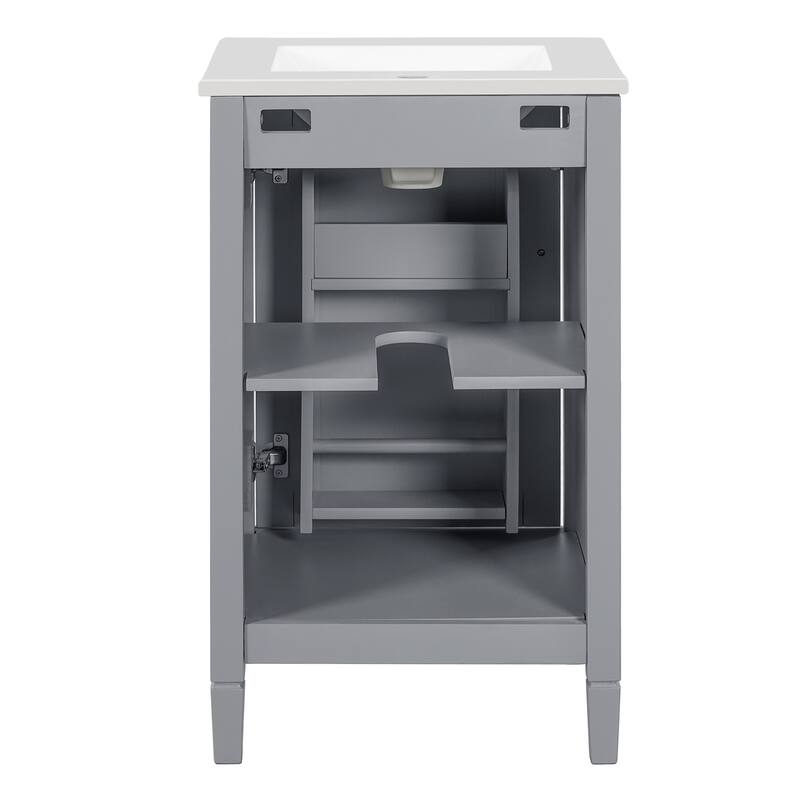 GDFStudio - Noa Wood & Ceramic 20" Bathroom Vanity with Sink, Soft-Close Door, Shelf & Storage Rack