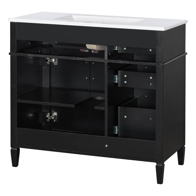 36 Inch Single Sink Bathroom Vanity Cabinet with 4 Drawers, Vanity Base & Ceramic Basin Set