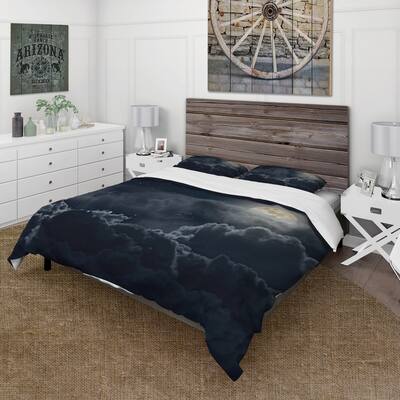 Designart 'Cloudy Full Moon Night' Nautical & Coastal Duvet Cover Set