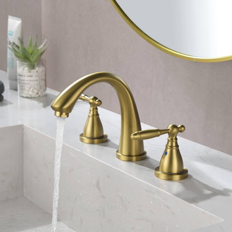 Widespread Bathroom Sink Faucet 3 Holes 8 Inch Bathroom Faucets Two Handle Modern Elegent Lavatory Basin Vanity Taps With Valve - Brushed Gold