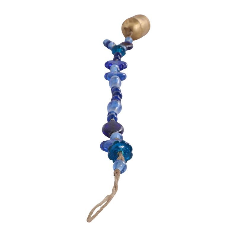 Glass Metal Wood Windchime Jute Beads Bell - 35" Gold/Blue - 2.5" x 2.5" x 35"
