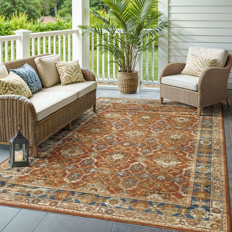 Style Haven Nova Distressed Oriental Rust/ Blue Area Rug. - 9' 10" x 12' 10"