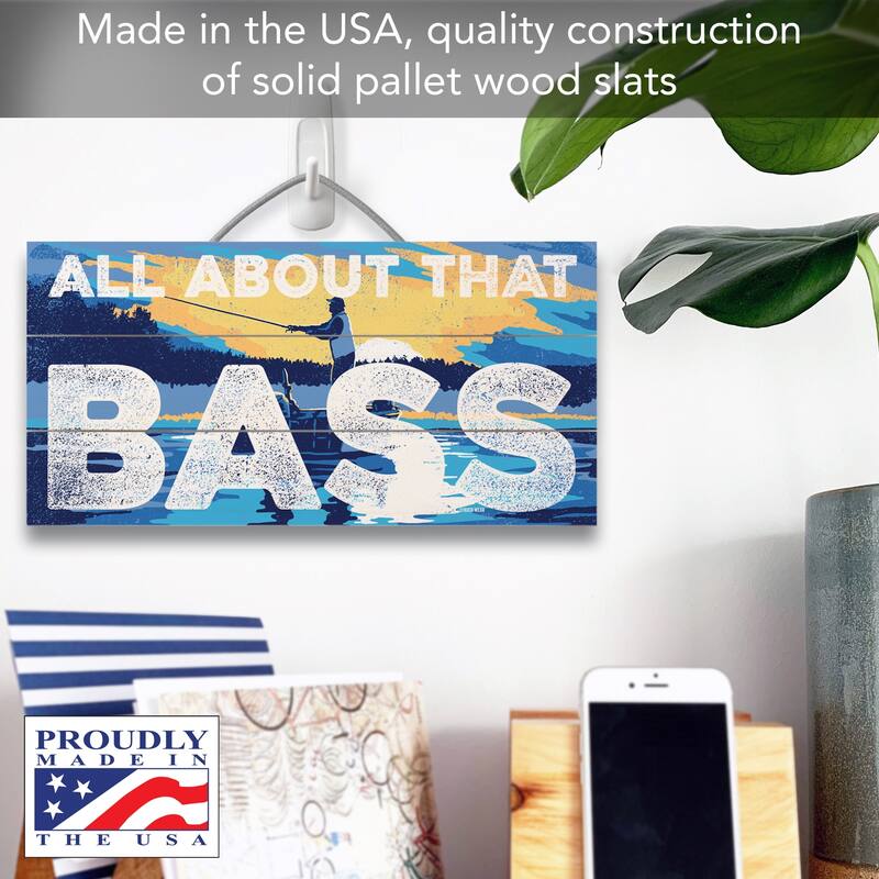 That Bass Decorative Slatted Pallet Wood Sign 12" by 6" Made in the USA - Multi