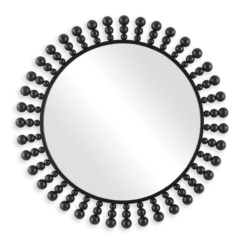 Beaded Round Framed Wall Mirror - 44" - Black