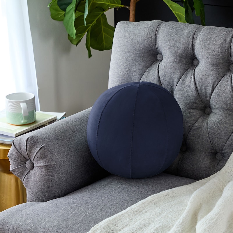 Sorra Home Solid Velvet Indoor Knife Edge Ball Pillow Single - 12 in x 12 in - Navy