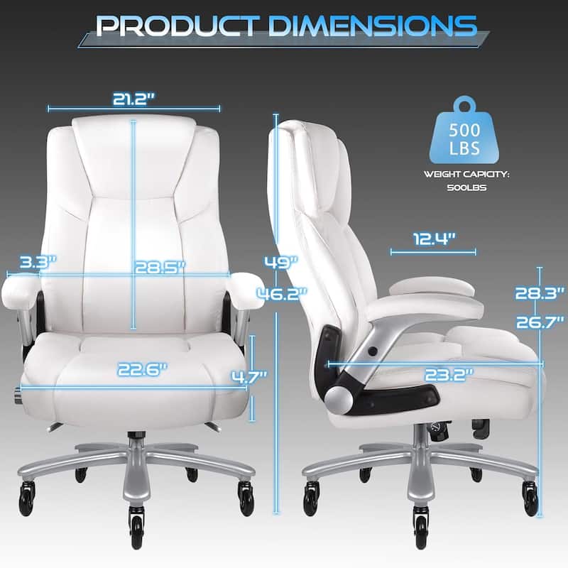 BOSSIN 600lbs Big and Tall Office Leather Chair with Flip up Armrest, Ergonomic Lumbar Support and Quiet Rubber Wheel