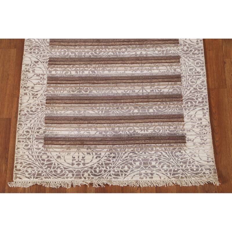 Striped Abstract Modern Accent Rug Hand-Knotted Wool Carpet - 2'9"x 5'0"