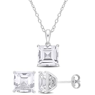 Miadora 9ct TGW Square White Topaz 2-Piece Set of Necklace and Earrings Sterling Silver
