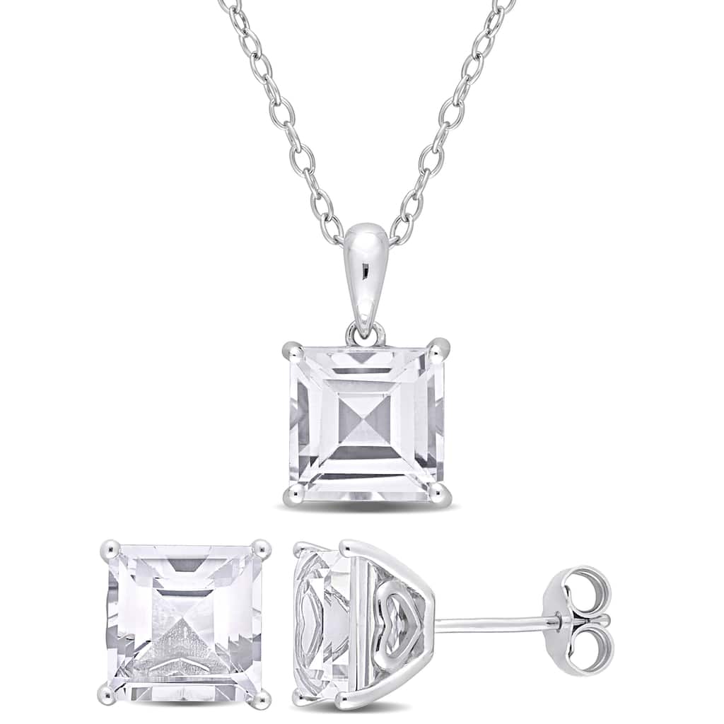 Miadora 9ct TGW Square White Topaz 2-Piece Set of Necklace and Earrings Sterling Silver
