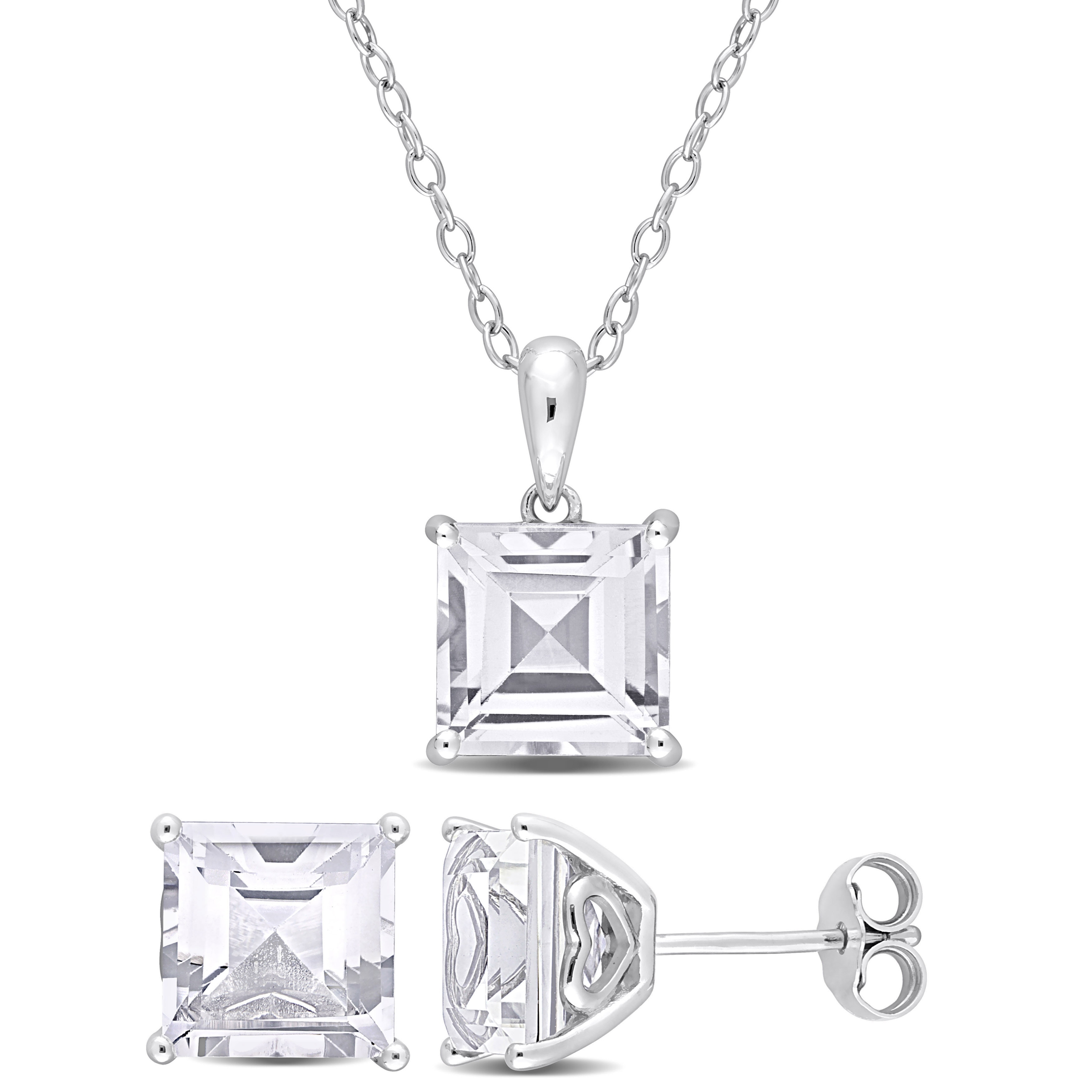 Miadora 9ct TGW Square White Topaz 2-Piece Set of Necklace and Earrings Sterling Silver