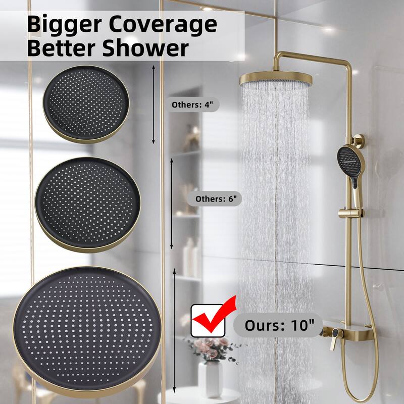 Modland 3-Function Wall Mount Shower System with Tub Spout 10.8" Rainfall Shower & Handheld Shower