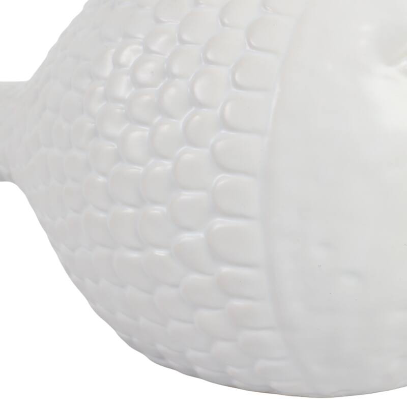 Artistic Ceramic Textured Fish Sculpture - 10", White - 10.0"