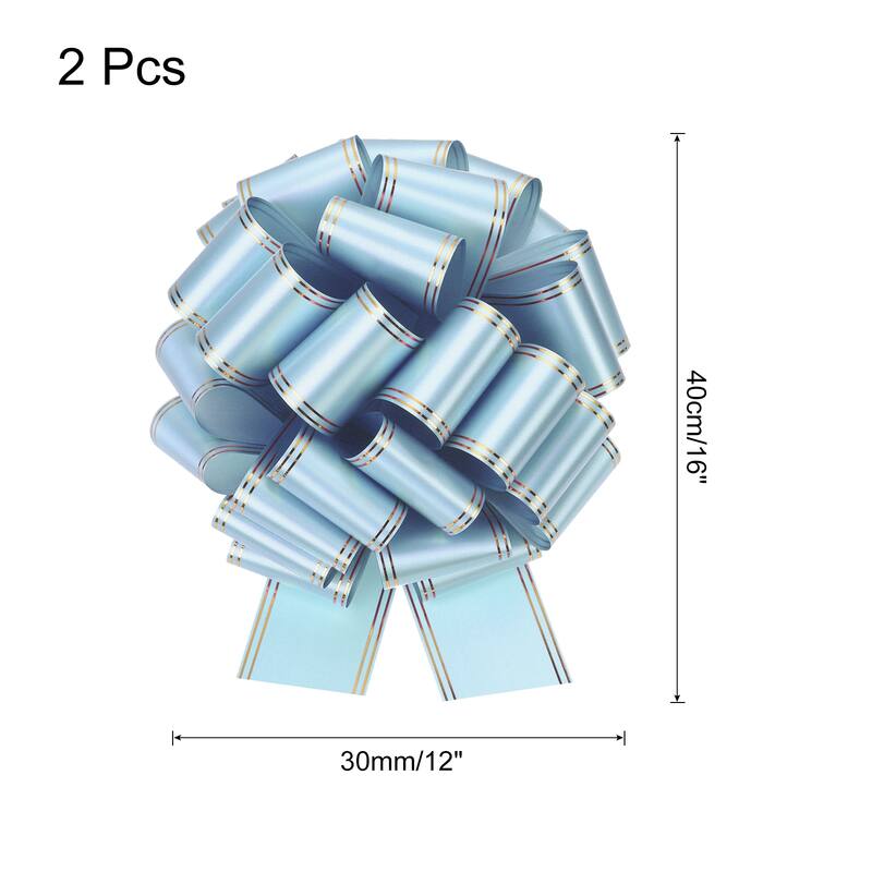 2pcs Large Pull Bow Metallic Car Ribbon with Gold Edge for Wrapping - Light Blue - 12 Inch