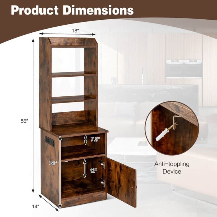 6-Tier Bookshelf with Charging Station and Cabinet