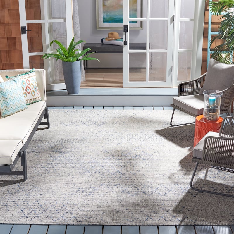 SAFAVIEH Courtyard Reiny Indoor/ Outdoor Waterproof Patio Backyard Rug - 8' x 10' - Grey/Navy