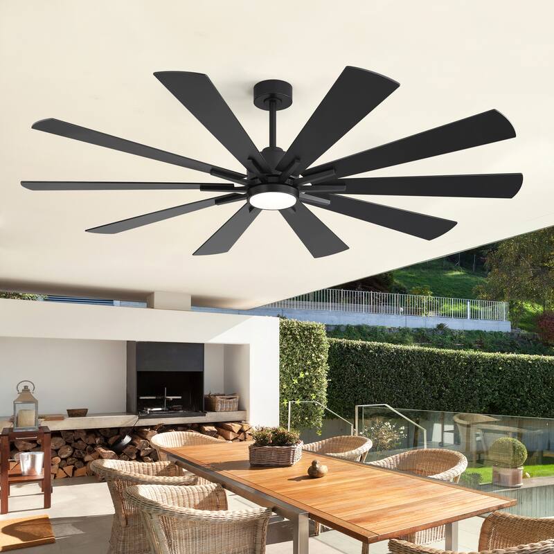 62"/72" Reversible 10-Blade Large LED Ceiling Fan with Light and Remote