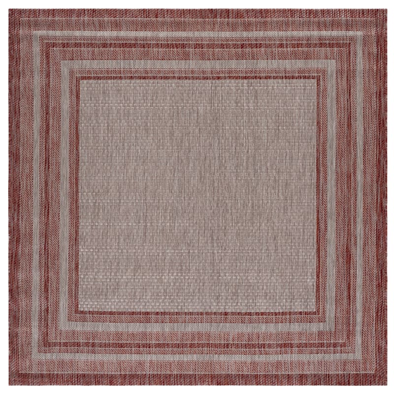 SAFAVIEH Courtyard Vickie Indoor/Outdoor Waterproof Patio Backyard Rug - 6'7" Square - Grey/Red