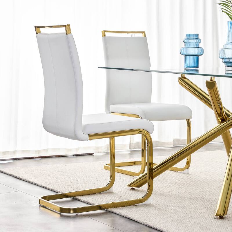 Modern PU Faux Leather High Back Dining Chairs with C-shaped Tube Chrome Metal Legs
