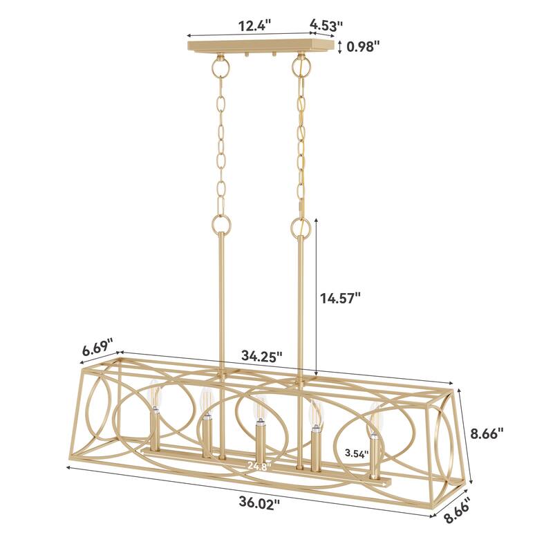 36''W Modern Linear Chandelier with Adjustable Height, Geometric Pendant Light