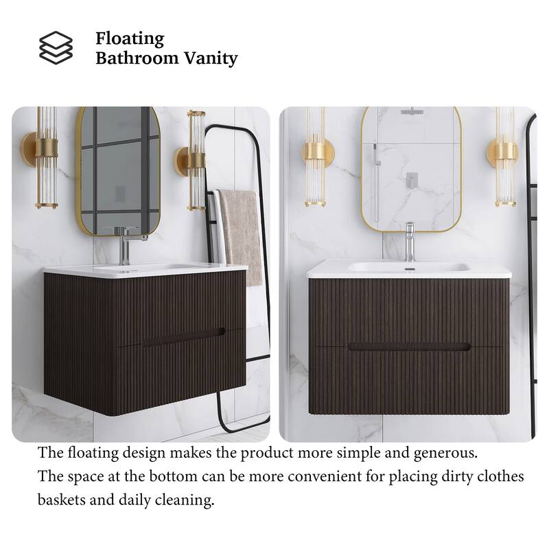 Floating Bathroom Vanity Integrated White Ceramic Sink