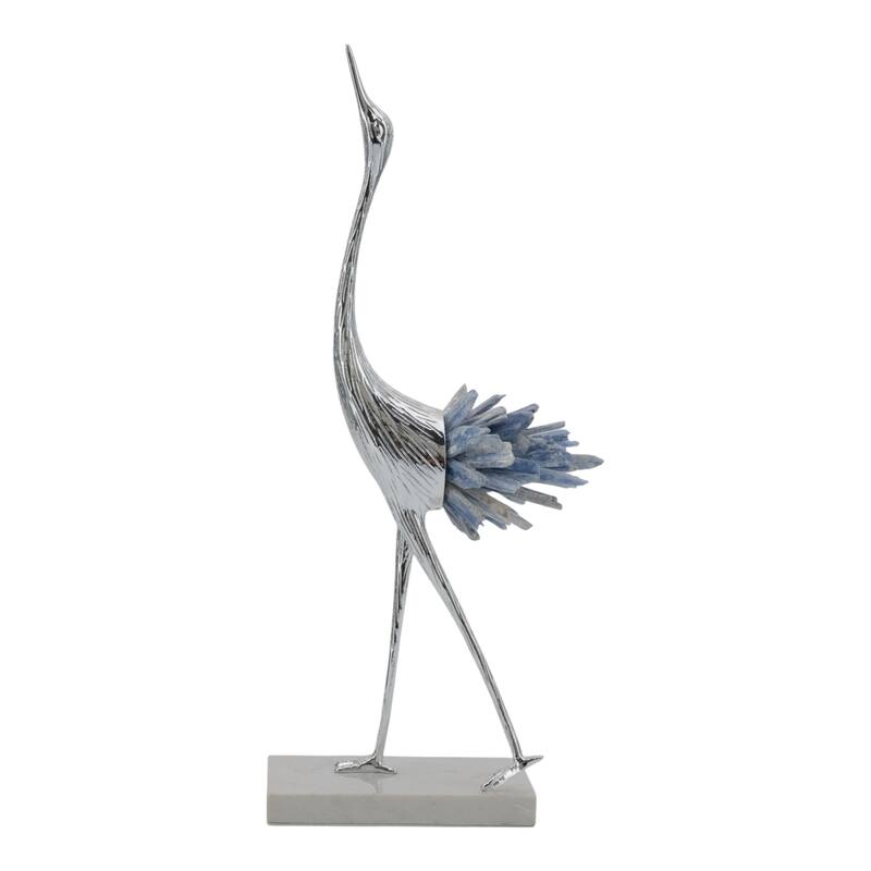 Abstract Metal and Stone Crane Sculpture Crystal Accent on Sturdy Base - 5.25" x 3.25" x 13.75"