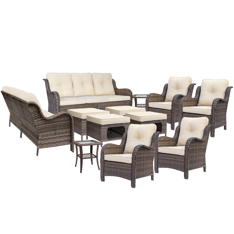 12 Piece Outdoor Wicker Patio Conversation Furniture Seating Sofa Sets