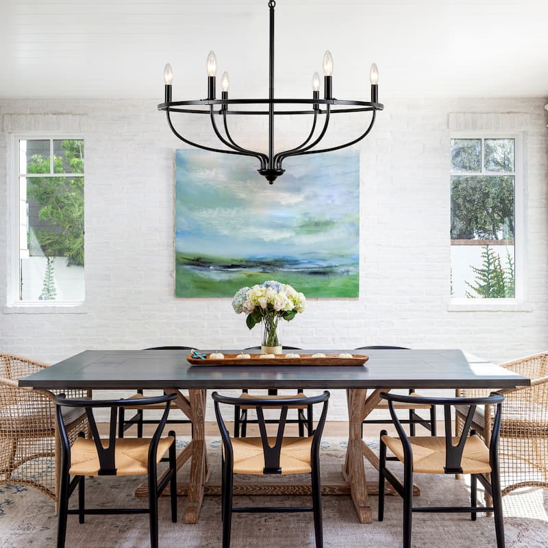 6-Light Wagon Wheel Chandelier, Traditional Metal Ceiling Light for Living Room Kitchen Island Dining Foyer - W28.34"x H25.19"