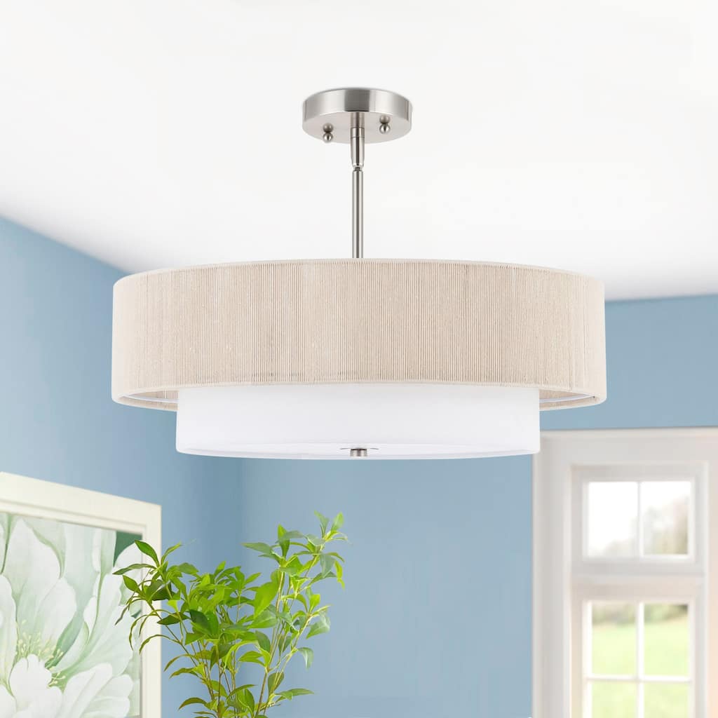 GetLedel 4-light Hand Woven Rope Drum Semi-flush Mount Chandelier - Beige