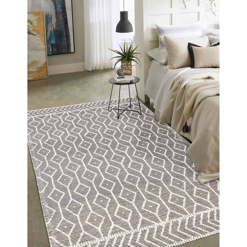 ECARPETGALLERY Braid weave Sienna Grey Wool Rug - 5'0 x 8'1