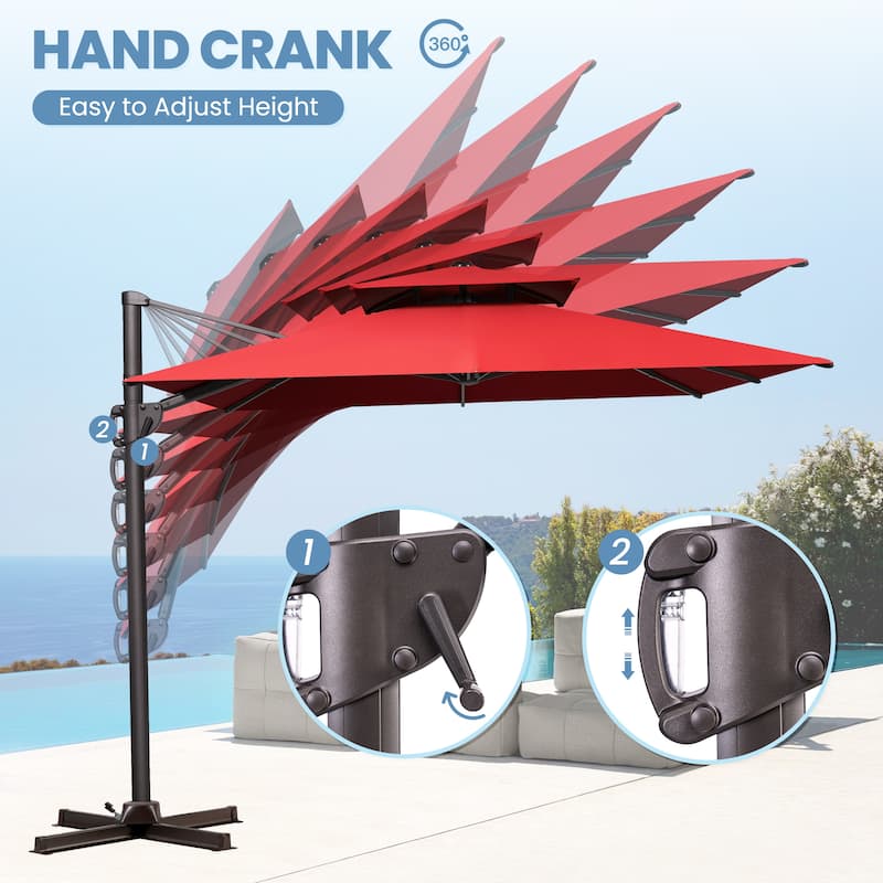 11 x 9 ft Outdoor Rectangular Patio Offset Cantilever Umbrella with 360-degree Rotation and 6 Shade Angles