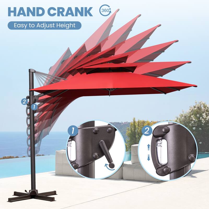 11 x 9 ft Patio Cantilever Offset Umbrella with 360-degree Rotation with Base Stand