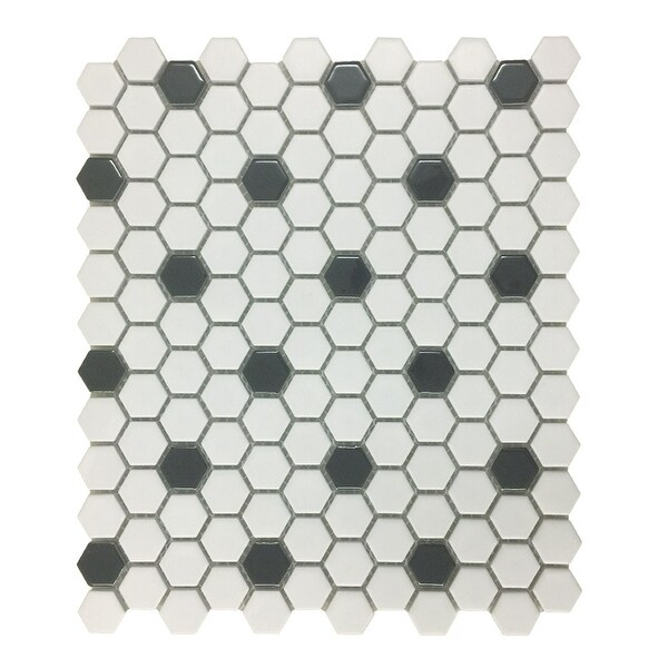 Black and White Mosaic Hexagon Floor Wall Tile 23 Sheet 10.25 x 11.8 19