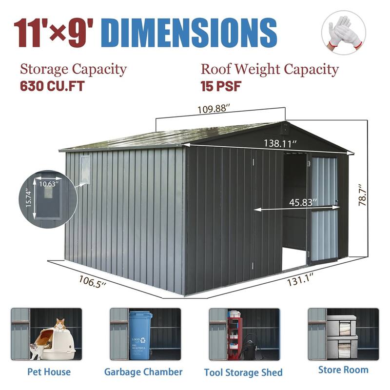 Galvanized Frame Backyard Storage Shed with Windows and Lockable Door