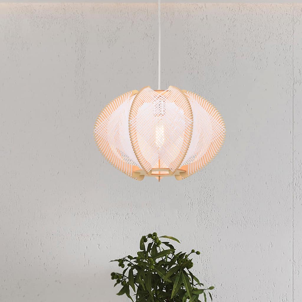 Evinos 1-Light Wood & Paper Rattan Pendant for Living/Dining Room, Bedroom