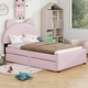 preview thumbnail 3 of 9, Twin Upholstered Platform Bed with 2 Drawers, Cute Wood Bed Frame Cartoon Ears Shaped Headboard, No Box Spring Required Pink