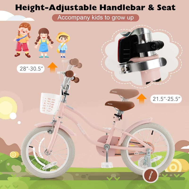 16'' Kids Bike Adjustable Bicycle w/ Training Wheel for 4-8 Years