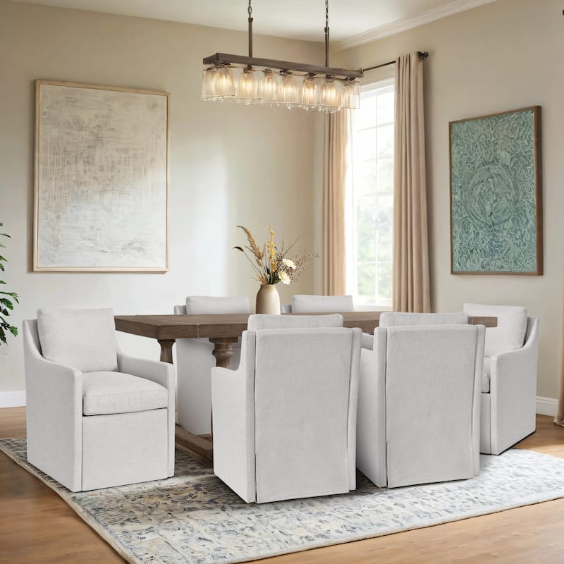 Modern 19.7" Wide Upholstered Rolling Linen Dining Chair