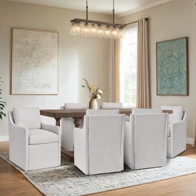 Modern 19.7" Wide Upholstered Rolling Linen Dining Chair
