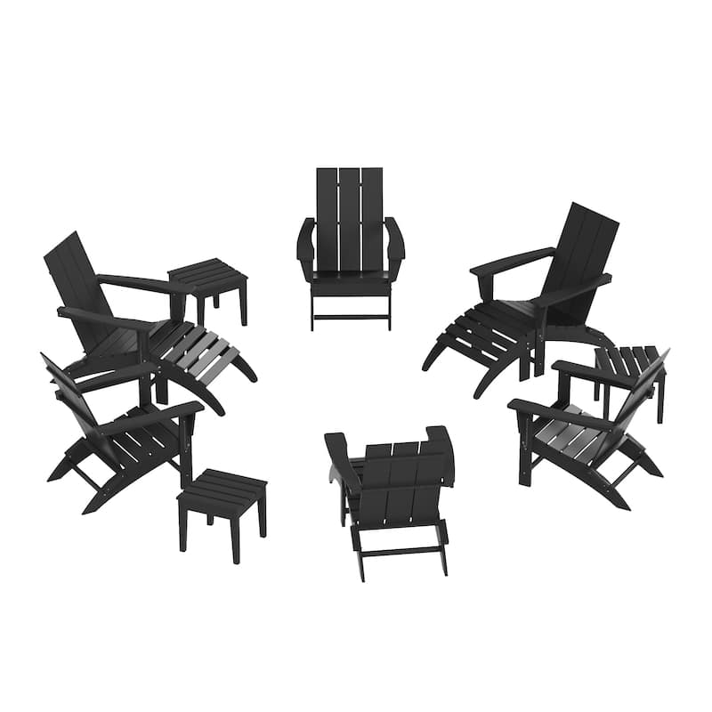 Shoreside Modern 12-Piece Folding Adirondack Chair With Ottoman And Side Table