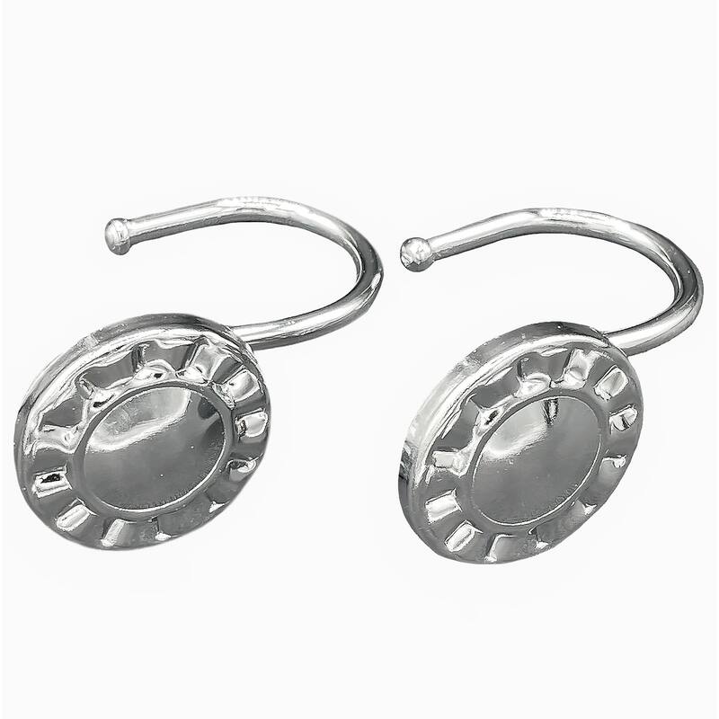 12 Piece Set - Chrome Button Heavy Duty Shower Curtain Hooks Rings Rustproof Metal