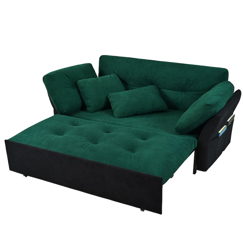 Queen Convertible Pull Out Sofa Bed, Sleeper Sofa Couch with Thicked Cushions, Loveseat Sofa with Side Storage