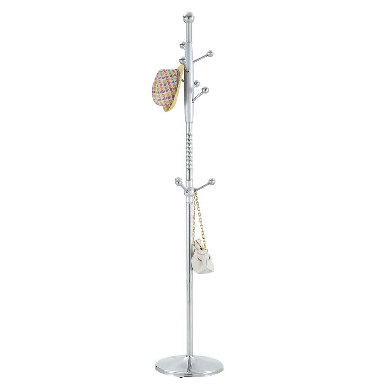 Roomfitters Tall Stainless Steel Coat Rack with Solid Wood Base, 72" Entryway Hanger with Detachable Stand