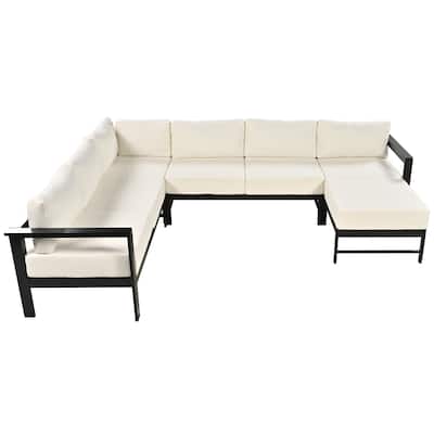 Outdoor Conversation Furniture Set for 6 People, Aluminum U Shaped Patio Sectional Sofa with Removable Cushions