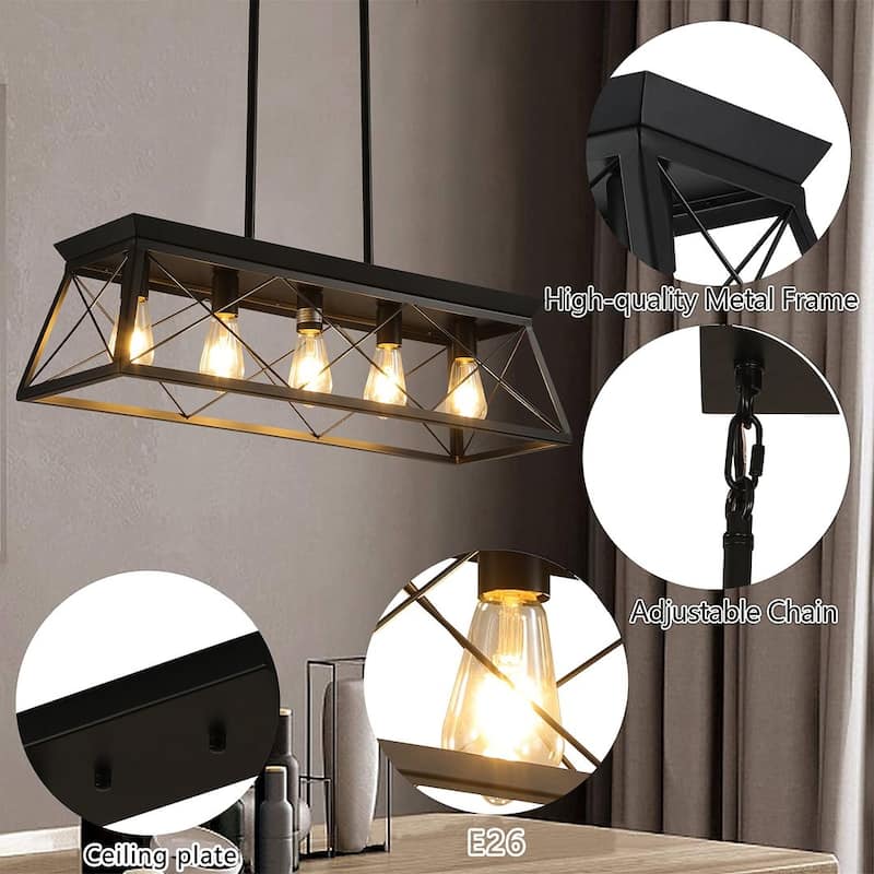 Farmhouse Restaurant 5-Light Metal Rectangular Chandelier
