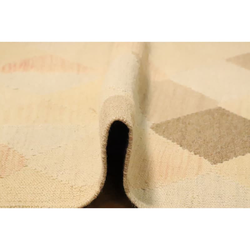 Hand Woven Oriental 100% Wool Carpet Southwestern Modern Beige & Ivories Kilim Runner Rug - 9' 9'' X 2' 6''
