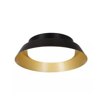 Cresswell 13"W 1-Light Matte Black LED Modern Flush Mount Light Fixture with Brushed Gold Interior Metal Shade