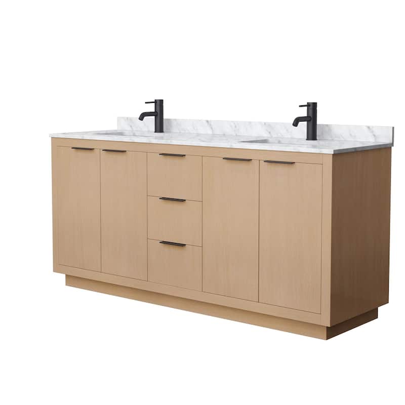 Wyndham Collection Maroni 72" Free Standing Double Basin Vanity Set - Light Straw / White Carrara Marble Top / Matte