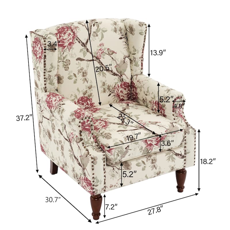 Wingback Accent Chair Nailhead Trim Living Room Reading Chair