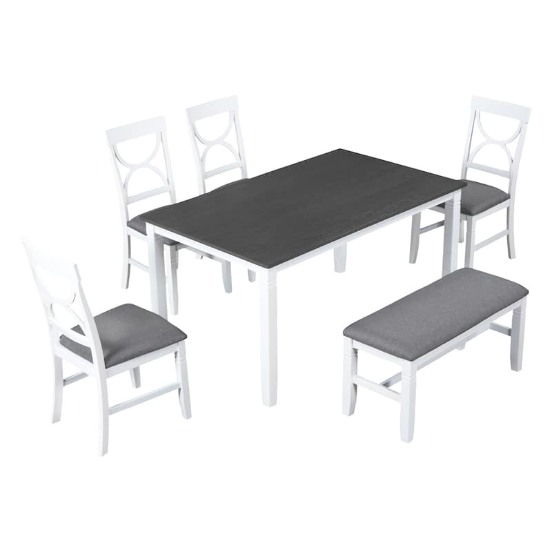 Kitchen Table Set with Upholstered Bench and 4 Dining Chairs
